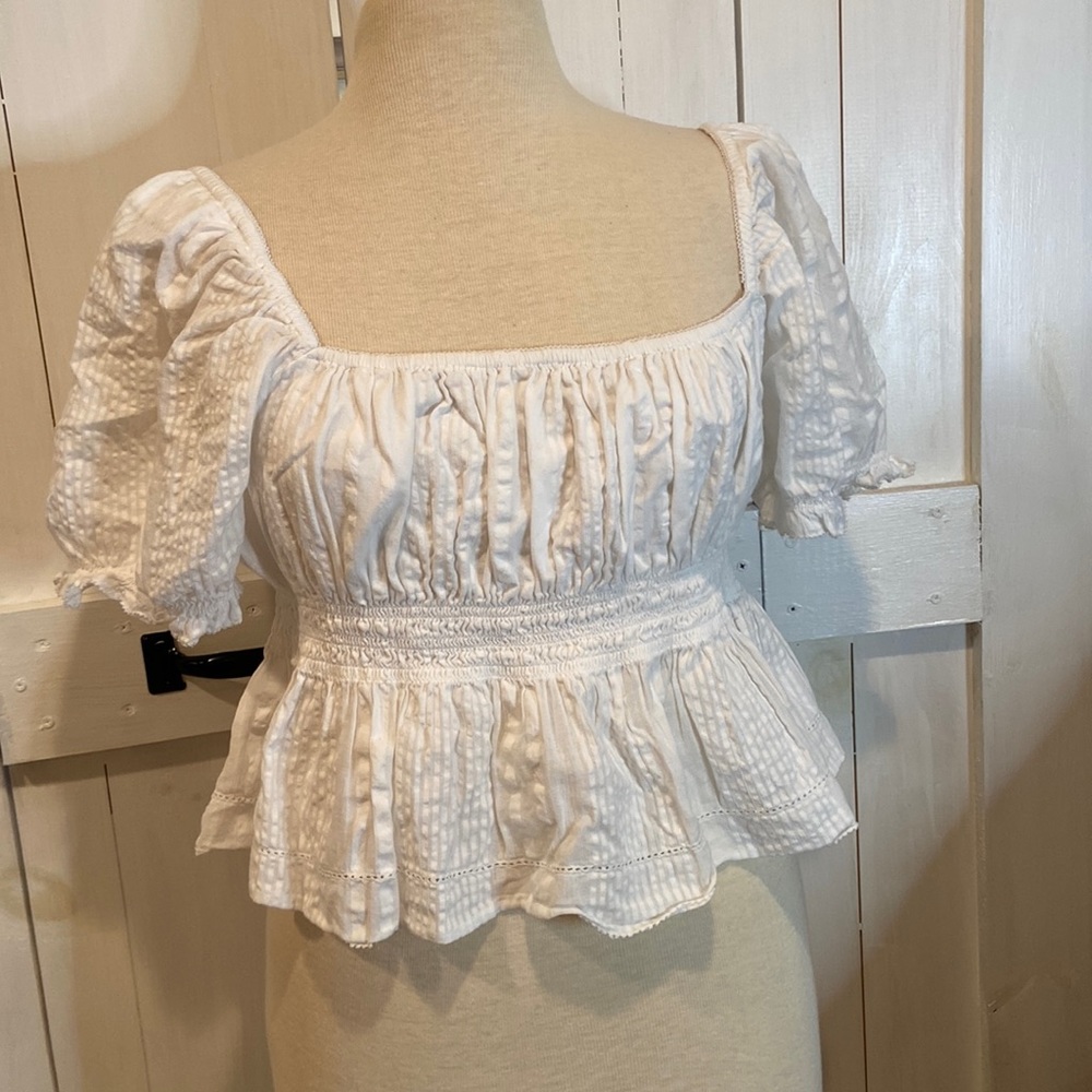 Sunday Best Aritzia Smocked White Cropped Blouse